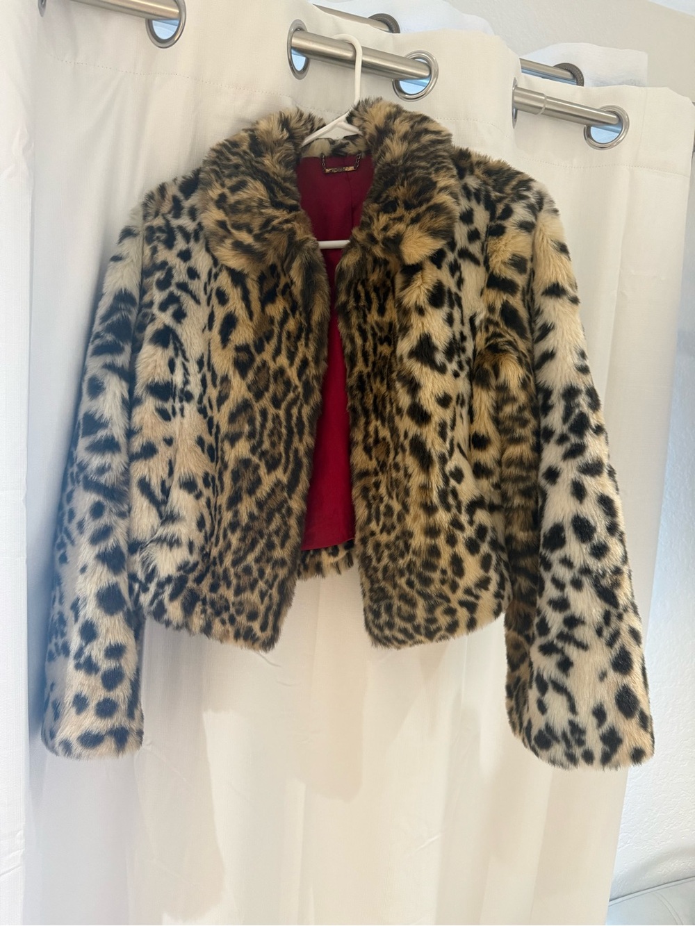 Express Leopard-Print Faux Fur Jacket in Tan and Black